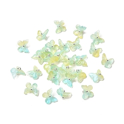 Бледно-бирюзовый Стеклянные прелести, бабочка, с латунной петлей платинового тона и блестящей пудрой, градиент цвета, бледные бирюзовая, 10x11x6 мм, отверстие : 1.2 мм