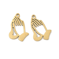 Настоящее золото 18K 201 подвески из нержавеющей стали для лазерной резки, молитвенный амулет, ионное покрытие (ip), реальный 18 k позолоченный, 17x11.5x1 мм, отверстие : 1.4 мм