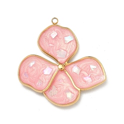 Бледно-Розовый 304 подвески из нержавеющей стали, с эмалью и оболочки, , вакуумное покрытие pvd, реальный 18 k позолоченный, розовый жемчуг, 32x30x2 мм, отверстие : 1.5 мм