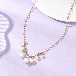 Настоящее золото 18K Подвеска-кисточка из натурального жемчуга 304 Цепочка из нержавеющей стали в виде скрепки для женщин, цветочный белый, реальный 18 k позолоченный, 16.30 дюйм (41.4 см)