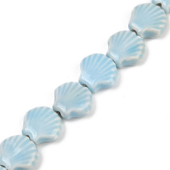 Светло-Синий Фарфора ручной работы бисер нитей, формы раковины, голубой, 13.5x13~14x6 мм, отверстие : 1.8 мм, около 28 шт / нитка, 14.37'' (36.5 см)