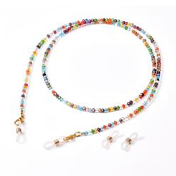 Colorful Eyeglasses Chains, Neck Strap for Eyeglasses, with Half Plated Glass Beads, Alloy Lobster Claw Clasps and Rubber Loop Ends, Colorful, 28.9 inch(73.5cm)