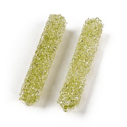 Crisólito Granos del rhinestone de cristal, para hacer artesanías de joyería diy, tubo, crisolito, 32~33x6 mm, agujero: 0.8 mm