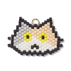 Бежевый Подвески ручной работы из стеклянных бусин в форме головы кошки, с 304 петлей из нержавеющей стали, бежевые, 19x28.5x1.5 мм, отверстие : 3 мм