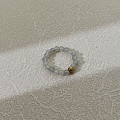 Лунный Камень Эластичные кольца для пальцев из натурального лунного камня для женщин, с шариком из нержавеющей стали, внутренний диаметр: регулируемый