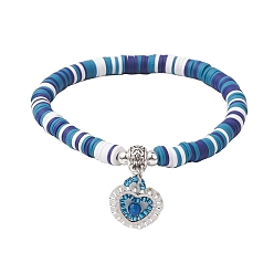 Морской Синий Браслеты с подвесками в форме сердца из натуральных драгоценных камней и бисера миюки, Браслеты стрейч из полимерной глины в виде дисков из бисера, Marine Blue, внутренний диаметр: 2 дюйм (5.1 см)