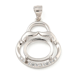 Платинированный Настройки Серебряный кулон кабошон 925 стерлингов, Настройки зубца, с кубического циркония, настройки гвоздя горного хрусталя, Настройки зубца, овальные, Реальная платина, 21.5x18.5x5 мм, лоток : 7x9 мм