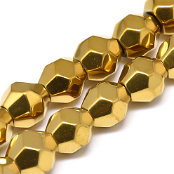 Golden Plated Electroplate Non-magnetic Synthetic Hematite Beads Strands, Faceted Round, Golden Plated, 9x10x9mm, Hole: 1mm, about 43pcs/strand, 15.7 inch
