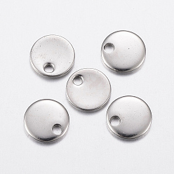 Edelstahl Farbe Anlaufgeschützt 304 Charms aus Edelstahl, Flachrund, leere tag stempeln, Edelstahl Farbe, 7x1 mm, Bohrung: 1 mm