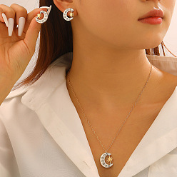 Платиновый & Золотой Серьги и ожерелья из латуни с кристаллами и стразами., луна, платиной и золотом, 473 мм и 20x17 мм