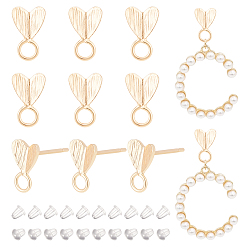 Настоящее золото 14K 6 пары латунных сережек-гвоздиков, серьги-гвоздики в форме сердца, с горизонтальными петлями и серебряными булавками, реальный 14 k позолоченный, 9x5.5x1 мм, отверстие : 2 мм, штифты : 0.7 мм