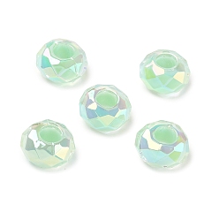 Medium Aquamarine Electroplate Transpant Resin European Beads, Large Hole Beads, Rondelle, Faceted, Medium Aquamarine, 14x8mm, Hole: 5.5mm