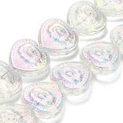 Розовый Гальваническая краска для запекания стеклянные бусины нити, сердце, с покрытием AB цвета, с половиным покрытием, туманная роза, 14.5x16x4.5 мм, отверстие : 1.2 мм, около 45 шт / нитка, 25.59'' (65 см)