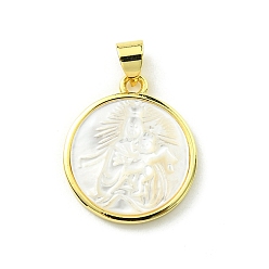 Плоский Круглый Стойки с латунным покрытием, подвески из натуральных ракушек, плоские круглые прелести, долговечный, реальный 18 k позолоченный, без кадмия и без свинца, 19.5x17x4 мм, отверстие : 5x3 мм