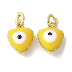 Желтый Латунь эмаль прелести, с целью перехода в кольце, без свинца и без кадмия, реальный 18 k позолоченный, сердце с оберегом от сглаза, желтые, 9x7x4.5 мм, отверстие : 2.2 мм