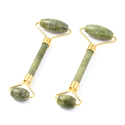 Jade Natural Xinyi Jade, Chinese Southern Jade Brass Face Massager, Facial Rollers, Golden, 142~150x54~58x19~22mm