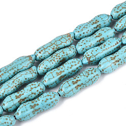 Синтетическая Бирюза Синтетических нитей бирюзовые бусы, арахис, 24.5~25.5x8.5~9x7.5~8 мм, отверстие : 0.9 мм, около 17 шт / нитка, 16.54 дюйм (42 см)