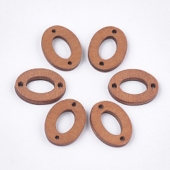 Chocolate Painted Poplar Wood Links, Oval, Chocolate, 20x15x2.5mm, Hole: 1.5mm