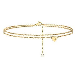 Letter D Браслеты на лодыжку из латуни с хрустальными стразами, золотые, Буква D, 9-1/8 дюйм (230 мм)