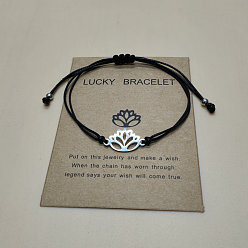 Черный 201 браслеты из нержавеющей стали с звеньями в виде лотоса, регулируемые вощеные плетеные браслеты для мужчин и женщин, чёрные, 4~10-1/4 дюйм (10~26 см)