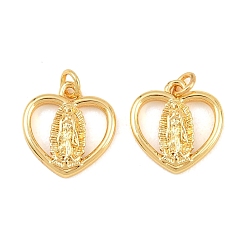 Настоящее золото 18K Латунь прелести, сердце с подвесками Девы Марии, без свинца и без кадмия, стойки покрытие, долговечный, реальный 18 k позолоченный, 13x12.5x2.5 мм, Перейти кольцо: 4x0.7 мм, внутренний диаметр: 2.5 мм
