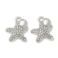 Морская звезда Сплава кристалла горный хрусталь подвески, подвески на тему океана, платина, морская звезда, 17.5x14.5x3.5 мм, отверстие : 1.8 мм