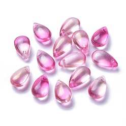 Hot Pink Transparent Glass Charms, Dyed & Heated, Teardrop, Hot Pink, 13.5x8x5.5mm, Hole: 1mm