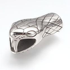 Antique Silver 316 Surgical Stainless Steel Cord Ends, End Caps, For Leather Cord Bracelets Making, Snake Head, Antique Silver, 31x15x13mm, Hole: 7mm