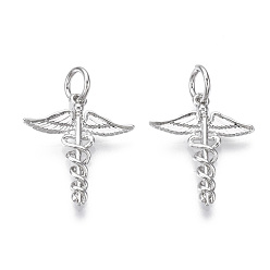 Платинированный Латунные подвески, с целью перехода в кольце, без никеля , палочка с крылом, Реальная платина, 17.5x15.5x2 мм, отверстие : 3 мм