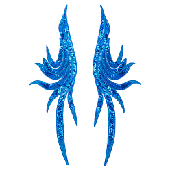 Синий Цветочная вышивка полиэстер пришивные аппликации, с пластиковыми пайетками, украшение для свадебного платья своими руками, Cheongsam, синие, 512x137x1 мм