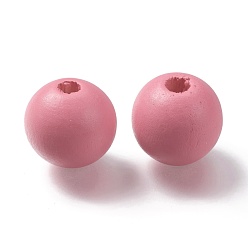 Pink Painted Natural Wood Beads, Round, Pink, 16mm, Hole: 4mm