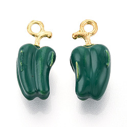 Темно-Зеленый Подвески из эмали и сплава, болгарский перец, золотые, темно-зеленый, 20~21x9~10x8.5~9.5 мм, отверстие : 2 мм