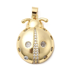 Настоящее золото 18K Латунные микропаве прозрачные подвески с фианитом, коровка, реальный 18 k позолоченный, 32x24x8 мм, отверстие : 6x4 мм
