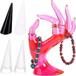 Misty Rose 7Pcs 4 Style Acrylic Ring Displays, Cone Shaped Finger Ring Display Stands, Misty Rose, 2.3~2.62x6~7.25cm, 2pcs/style