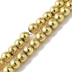 с Золотистым Покрытием Гальванические нити из синтетических немагнитных гематитовых бусин, круглые, с золотым покрытием, 5 мм, отверстие : 1 мм, около 84 шт / нитка, 15.75'' (40 см)