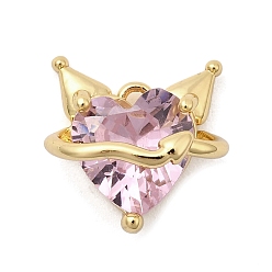 Настоящее золото 18K Латунные микро проложить кубического циркония подвески, сердце прелести, долговечный, без никеля , реальный 18 k позолоченный, 12x12.5x7.5 мм, отверстие : 1 мм