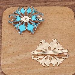 Verdeck blau Legierung mit Emaille Alligator Haarspangen Zubehör, Blume, Verdeck blau, 50x40 mm, 10 Stück / Set