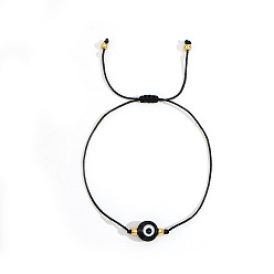 Черный Плетеные браслеты из смоляных бусин от сглаза в стиле бохо, регулируемые плетеные браслеты из нейлонового шнура для женщин, чёрные, внутренний диаметр: 11 дюйм (28 см)