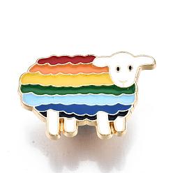 Colorful Alloy Brooches, Enamel Pin, with Butterfly Clutches, Rainbow Sheep, Light Gold, Colorful, 20.5x30x2mm, Pin: 1mm