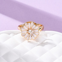Золотой Вращающиеся кольца для пальцев с микропаве из кубического циркония из латуни, с эмалью, цветок, вращающиеся кольца для медитации, успокаивающей беспокойство, золотые, 15x14 мм, размер США 8 1/2 (18.5 мм)