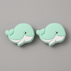 Aquamarine Dolphin Food Grade Eco-Friendly Silicone Beads, Aquamarine, 21x29x9mm, Hole: 2mm
