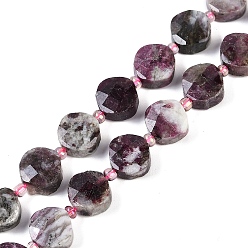 Турмалин Натуральный турмалин бисер нитей, с бисером, граненые, ромб, 11x11x5 мм, отверстие : 0.9 мм, около 31 шт / нитка, 15.83~16.22'' (40.2~41.2 см)