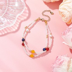 Белый Многорядные браслеты из стеклянных семян браслеты для женщин, с натуральным малайзийским нефритом, сердоликом, ракушечным жемчугом и лазуритом, белые, 8-1/8 дюйм (20.7 см)