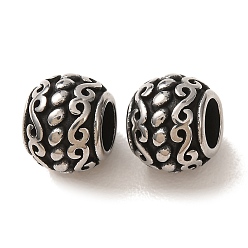 Antique Silver 304 Stainless Steel European Beads, Large Hole Beads, Round, Antique Silver, 11x9mm, Hole: 5.3mm