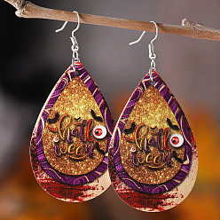 Letter Серьги-капли из искусственной кожи на Хэллоуин, с серьгами из нержавеющей стали и крючком, оранжевые, платина, буквы, 75x35 мм