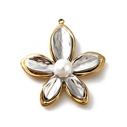 Цветок 304 подвески из нержавеющей стали, со стеклянным жемчугом, настоящее 18 к позолота и платина, цветок, 35x33x10 мм, отверстие : 1.6 мм