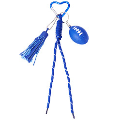 Синий 1плетеные подвесные украшения из поликарбоната и хлопка, с подвеской в виде регби из смолы и застежками в виде сердечек из сплава, синие, 242 мм