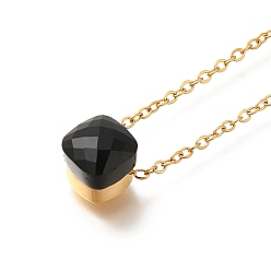 Черный Ионное покрытие (ip) 304 нержавеющая сталь паве стекло квадратный кулон кабель цепь ожерелья для женщин, реальный 14 k позолоченный, чёрные, 17.32 дюйм (44 см)