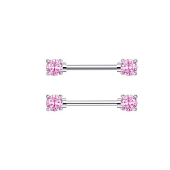 Сердце 304 Кольца для сосков из нержавеющей стали с розовым кубическим цирконием, цвет нержавеющей стали, плоско-круглые, 16 мм, штифты : 1.6 мм