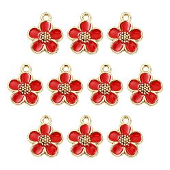 Red 10Pcs Alloy Enamel Pendants, Flower Charms, Golden, Red, 16x13.5x2mm, Hole: 1.6mm